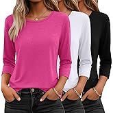 Ficerd 3 Pack 3/4 Sleeve Tops for Women Round Neck Dressy Basics Tees Casual Trendy Loose Fit T Shirts