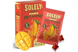 SOLELY - Organic Mango Whole Fruit Gummies (Pack of 1 Box, 5 Bags per Box) - Real Fresh Fruit - Healthy Snacks for Adults & Kids - Non GMO, Vegan Snacks, Shelf Stable - 5 Bags (3.5 oz)