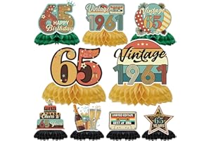 Yoyuspy 65th Birthday Decorations for Men Women - 9PCS Colorful Back in 1961 Happy Birthday Honeycomb Centerpieces Table Deco