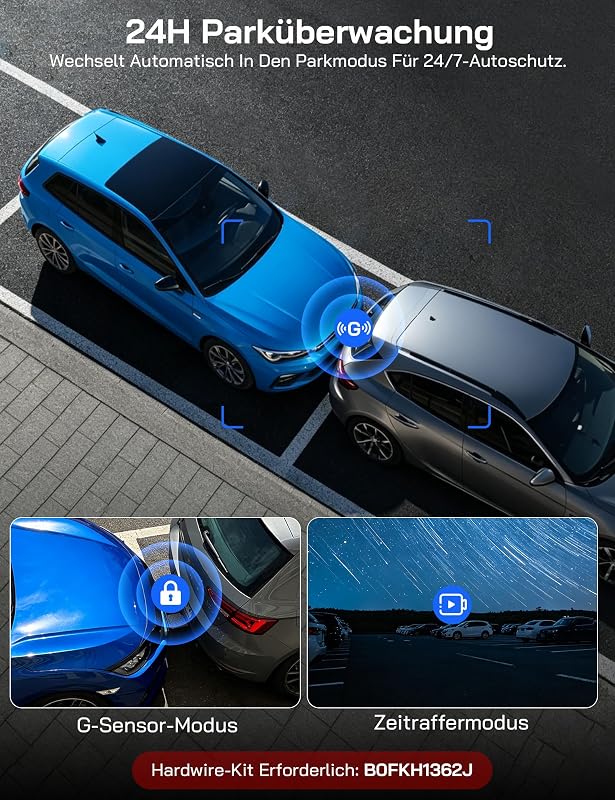 Dashcam, 4K 4-Kanal 5.8GHz WiFi Dash Cam, 360° Kamera für Auto