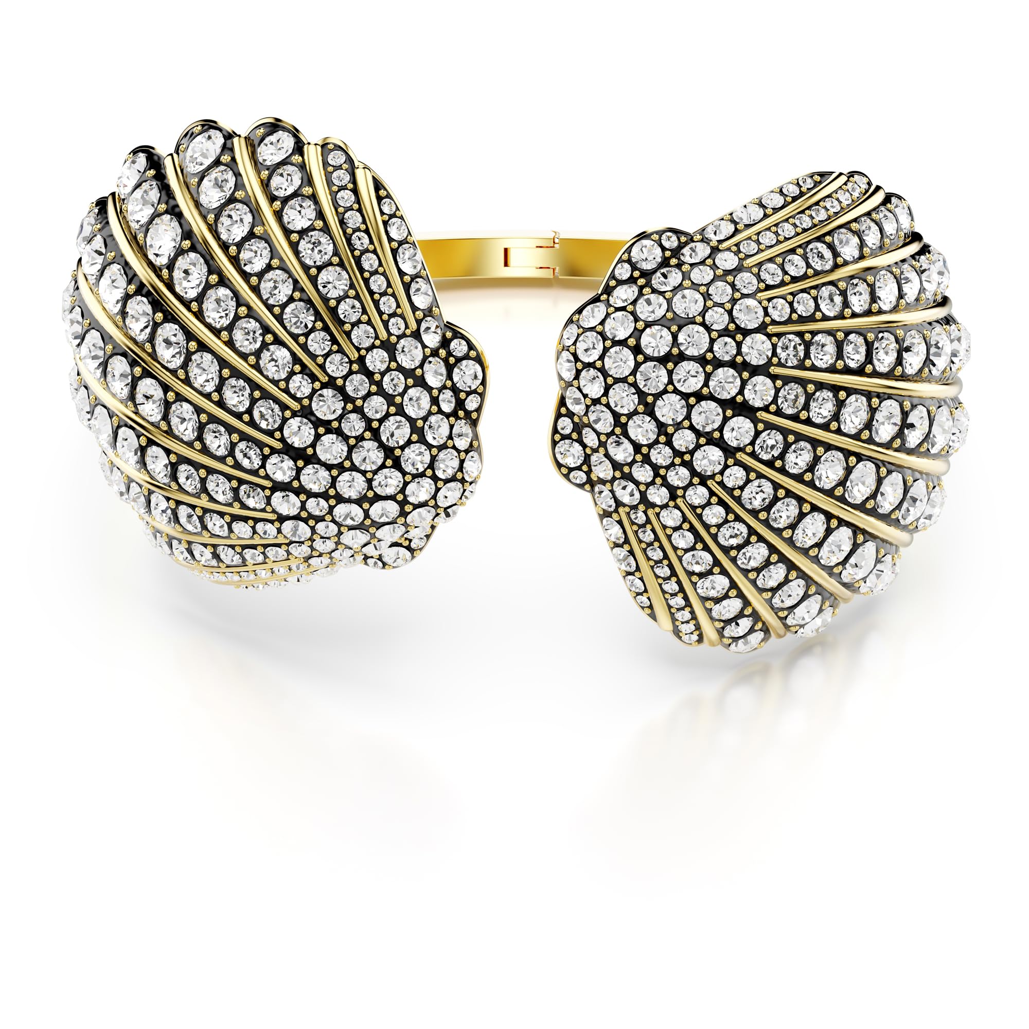Swarovski Idyllia Bangle Bracelet, Shell Motif with Clear Round-Cut Crystals in a Gold-Tone Finished Setting, Size M, Part of the Idyllia Collection