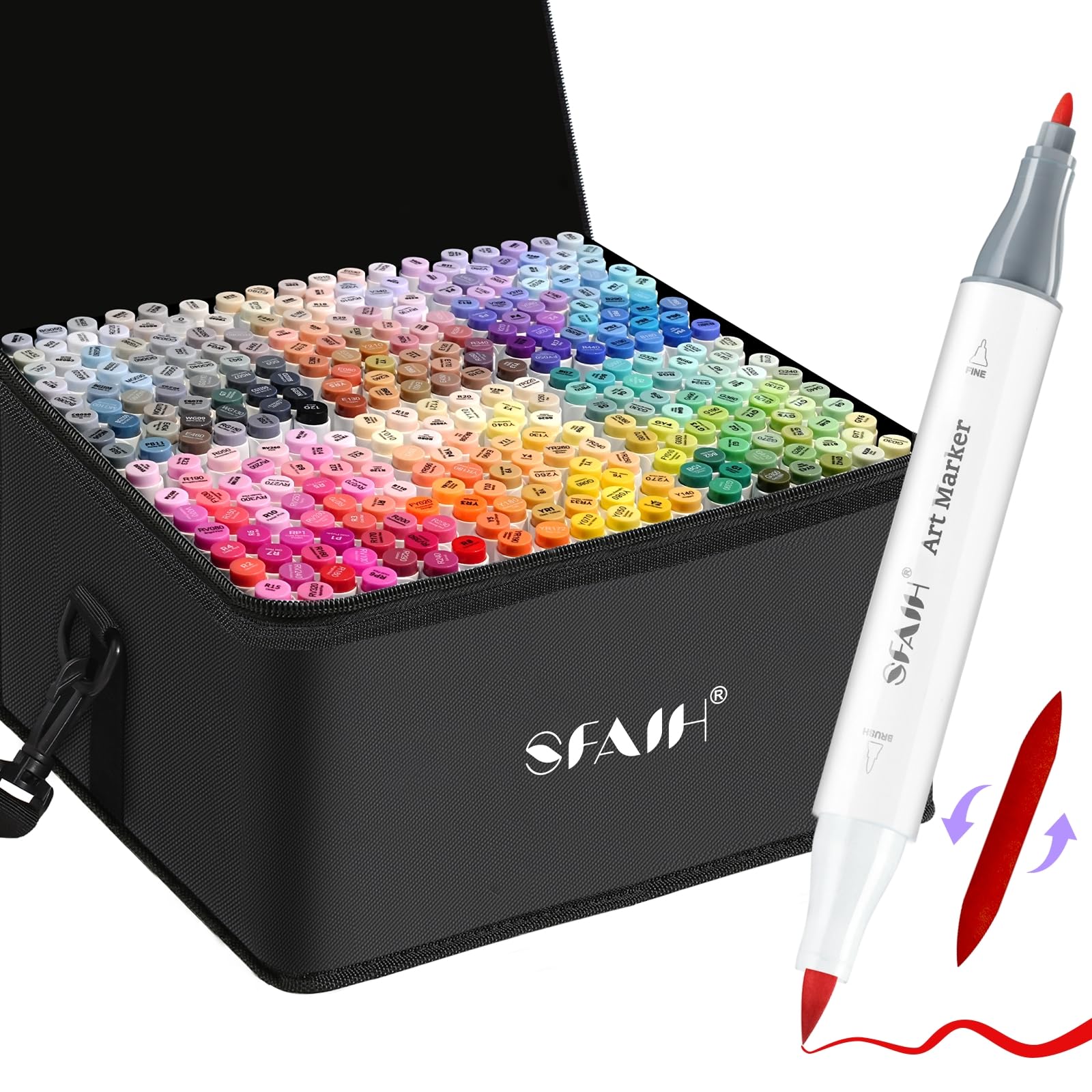 Photo 1 of SFAIH Alcohol Markers Brush & Fine Tip 321 Set - Dual Tip Professional Artist Markers for Adult Coloring Books, Illustration, Manga, Animation, Architecture Sketching - Refillable Ink