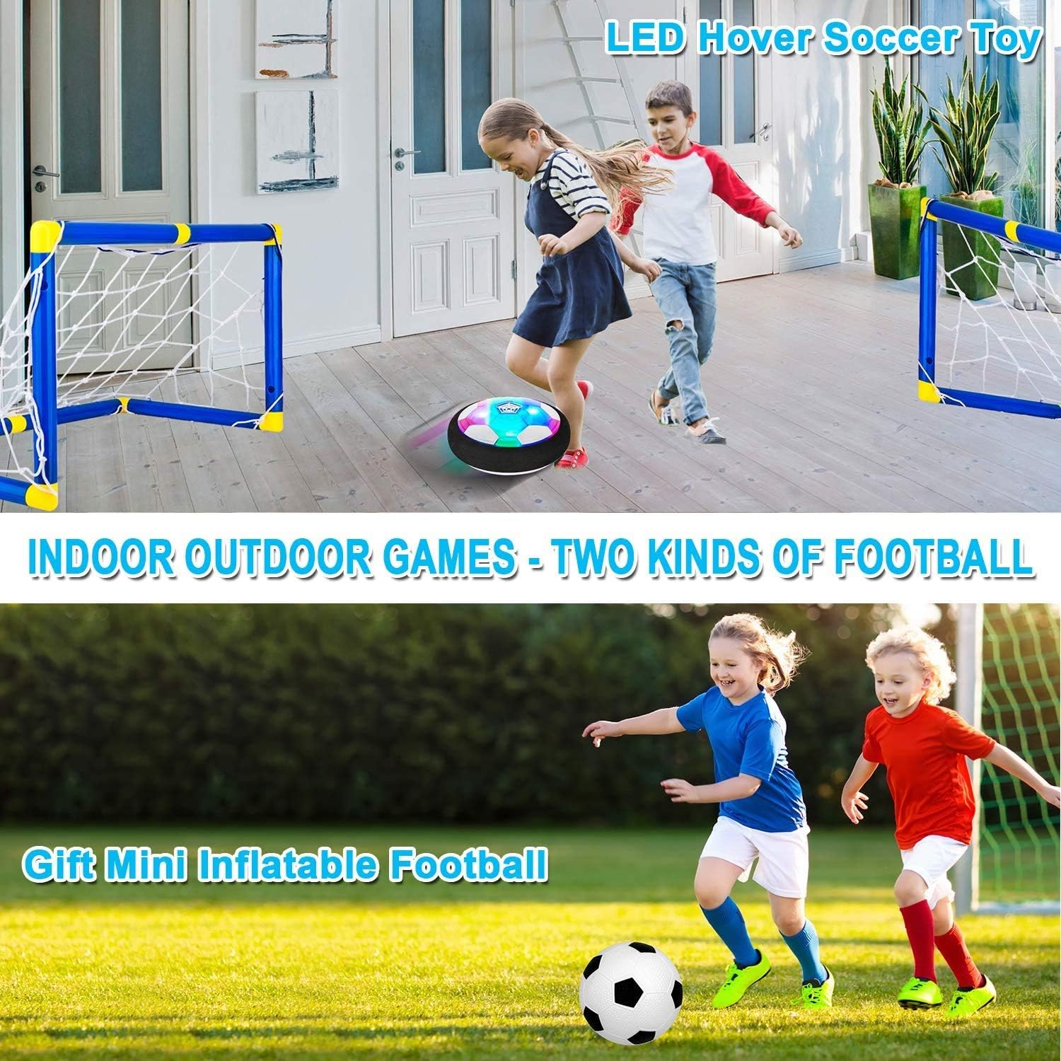 Kids Toys Hover Soccer Ball Set with 2 Goals, Air Soccer with LED Light, USB Rechargeable Floating Soccer Ball with Foam Bumper for Indoor Outdoor Sports Ball Game, Football Toy for Boy Girl Best Gift: Toys & Games