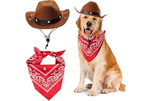Yewong Pet Cowboy Costume Accessories - Dog Cat Pet Size Cowboy Hat and Bandana Scarf West Accessories for Puppy Kitten Party Festival and Daily Wearing Set of 2 (Coffee)