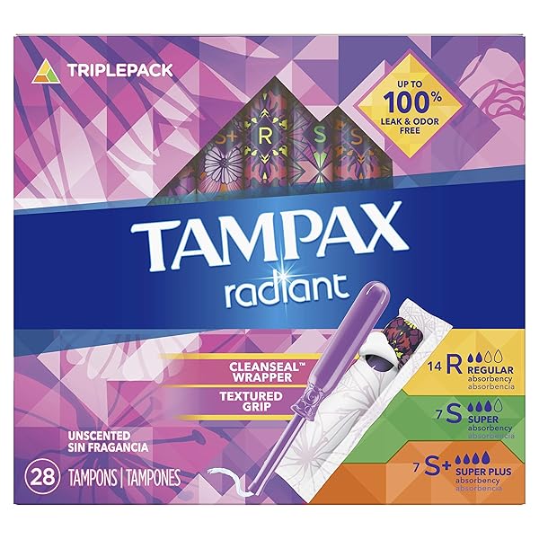 TAMPAX RADIANT TAMPONS TRIO PACK REGULAR/SUPER/SUPER PLUS ABSORBENCY,...