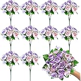Olgaa 12 Bundles Peonies Artificial Flowers Fake Peony Bouquet Faux Peonies Flowers Bulk with Stems Flower Balls for Centerpiece Table Decorations Wedding Bridal Floral Arrangement (Purple)