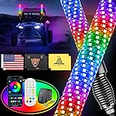 Ehaho 2PCS 2FT Fat Whip Lights for UTV ATV with Spring Base, Led Fatty Whip Light W/Rocker Switch &amp; 6 Flags, Brighter Spiral Chasing Lighted Antenna Whip with APP &amp; Remote Control for RZR SXS Can-Am