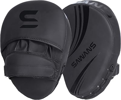 SAWANS Boxing Focus Pads Hook and Jab Mitts Faux Leather Matte Black