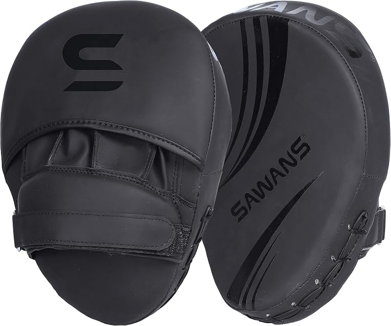 SAWANS Boxing Focus Pads Hook and Jab Mitts Faux Leather Matte Black