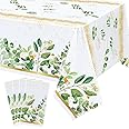 Hegbolke 4 Pack Sage Greenery Leaves Eucalyptus Leaf Table Covers - 86.6"x51.2" Disposable Plastic Sage Greenery Baby Shower 