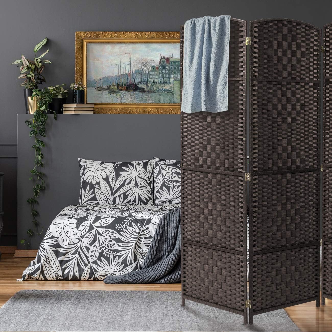 Sorbus Room Divider Privacy Screen, 6 ft. Tall Extra Wide Foldable Panel Partition Wall Divider, Double Hinged Room Dividers and Folding Privacy Screens, Diamond Double-Weaved(8 Panel, Espresso Brown): Furniture & Decor