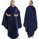 Catalonia Fleece Wearable Blanket Poncho for Adult Women Men, Travel Wrap Blanket Cape with Pocket |Warm, Soft, Cozy, Snuggly, Comfort Gift, No Sleeves|All Season, Navy