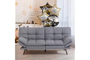 Hcore Futon Sofa Bed, Gray Samll Couch Memory Foam Futon Loveseat,Futon Couch Sleeper Sofa Convertible for Compact Living Spaces,Apartment,Dorm,Studio,Guest Room,Home Office