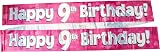 OakTree 9ft Banner Happy 9th Birthday Pink holographic Party Decor view 1