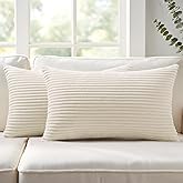 Mecatny Corduroy Decorative Throw Pillow Covers 12x20 Set of 2 for Sofa Living Room, Soft Neutral Boho Couch Pillow Covers for Home Decor, Cream White