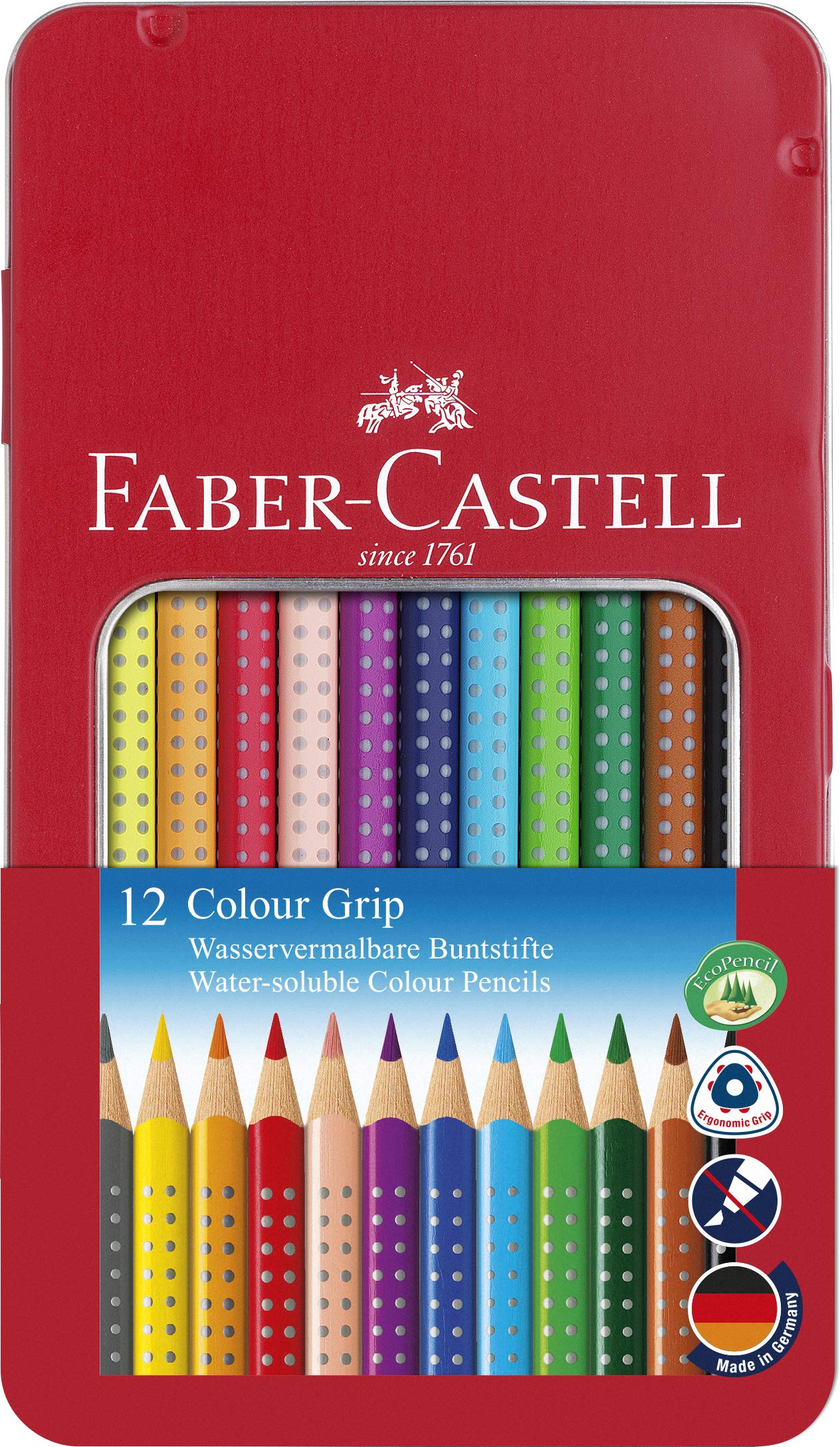 Faber-Castell Tin of 12 Colour GRIP 2001 pencils, multicoloured