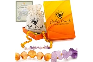 Baltic Proud Amber Necklace (Unisex Honey Raw Amethyst 12.5 Inches) - Certified Premium Quality Raw Baltic Sea Amber
