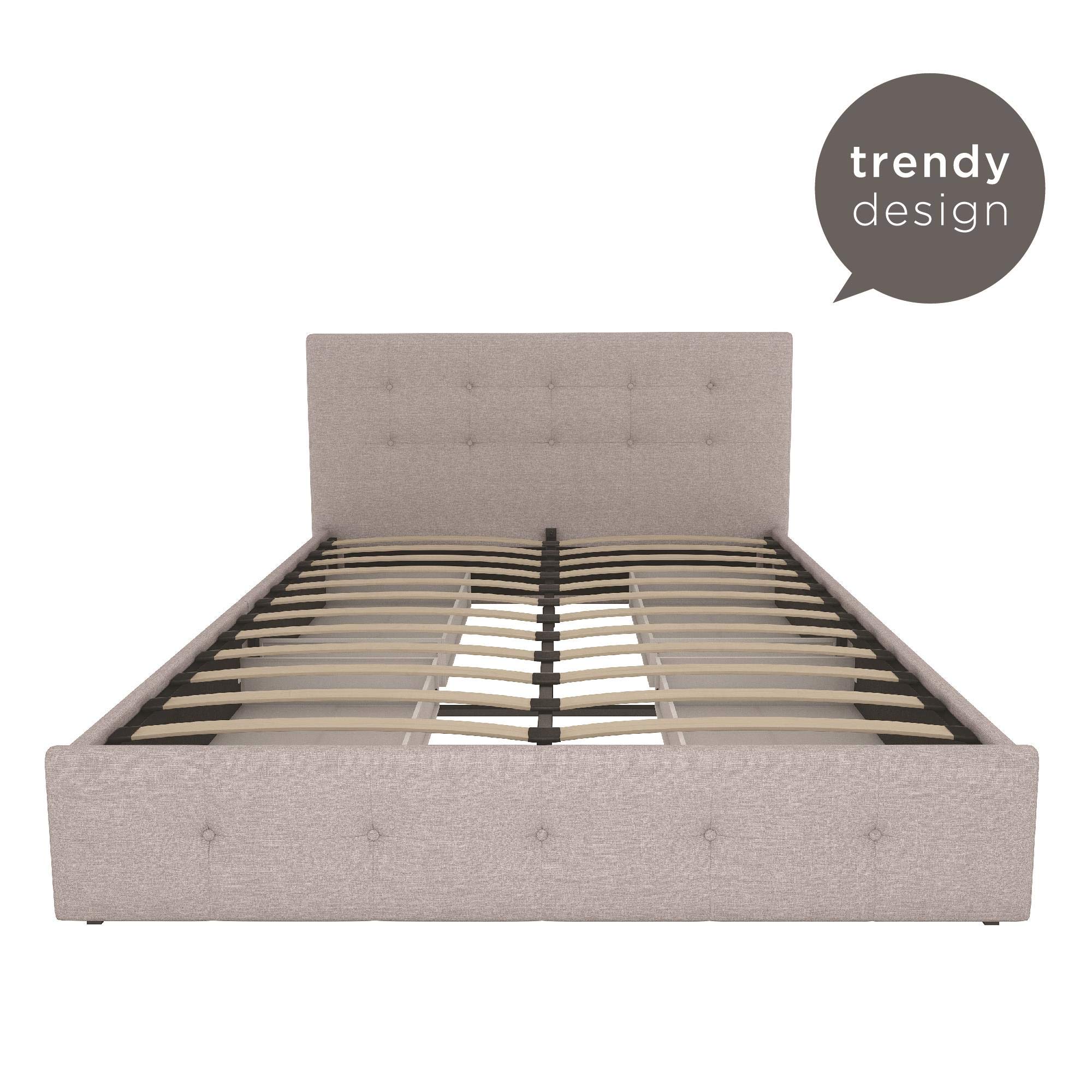 DHP Rose Upholstered Bed with Storage, Gray Linen, Queen (