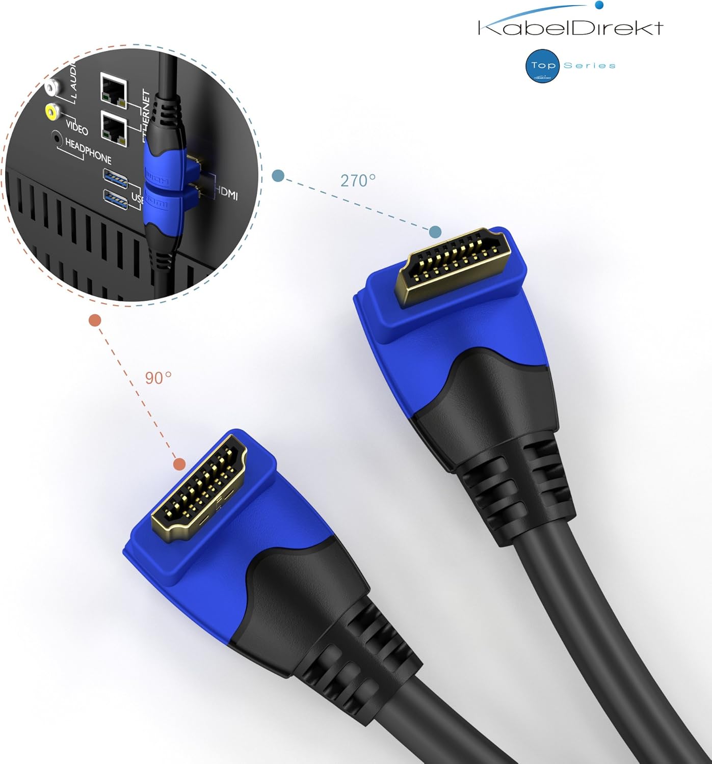 90° angled 8K/4K HDMI Cable, 0.5m, with A.I.S. Shielding, designed in Germany (supports all HDMI devices like PS5/Xbox - Image 3