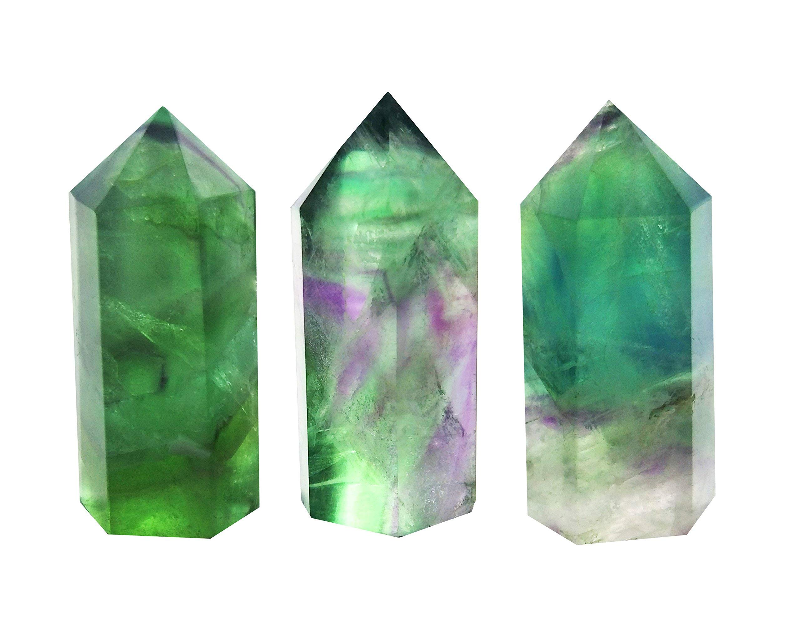 Green Fluorite Healing Crystal Wands, Pointed & Faceted for Reiki Chakra Meditation Therapy Decor (3-pcs S size)
