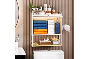KITSTORACK Over The Toilet Storage Cabinet, 3-Tier Bathroom Storage Organizer Rack Wall Mounting Space Saver with Lid, Above Toilet Storage for Toilet Bathroom Small Space