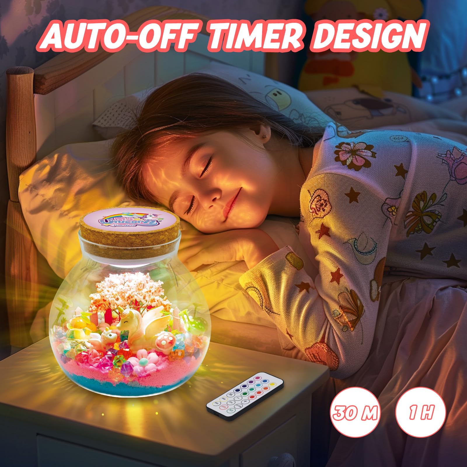 Unicorn Terrarium Crafts Kit for Girls - Make Your OWN Unicorn Night Light with 16 Modes LED Remote Control Birthday Gifts Creativity DIY Toys for Ages 3 4 5 6 7 8 9 10 3-5 4-6 5-7 6-8 Year Old Kids