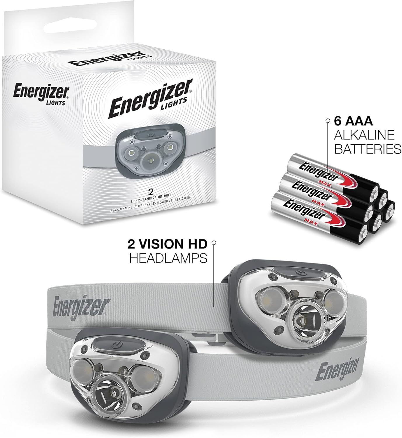 Energizer LED Headlamp [2-Pack], High-Performance Outdoor Lighting Gear, IPX4 Water Resistant Headlamps, Bright and Durable, Batteries Included: Sports & Outdoors