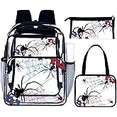 Kacctyen 3 Pcs Clear Backpack Heavy Duty Clear Stadium Bag Transparent Backpack with Lunch Bag(Black,Spider)