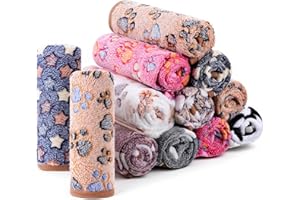 SHENLIU 18 Pcs Fleece Pet Blanket, 9 Style Small Fleece Pet Blanket Soft Warm Sleep Mat Fluffy Cute Puppy Supplies Paw Star Print Design Bed Blankets for Dog Cat Kitten Animals