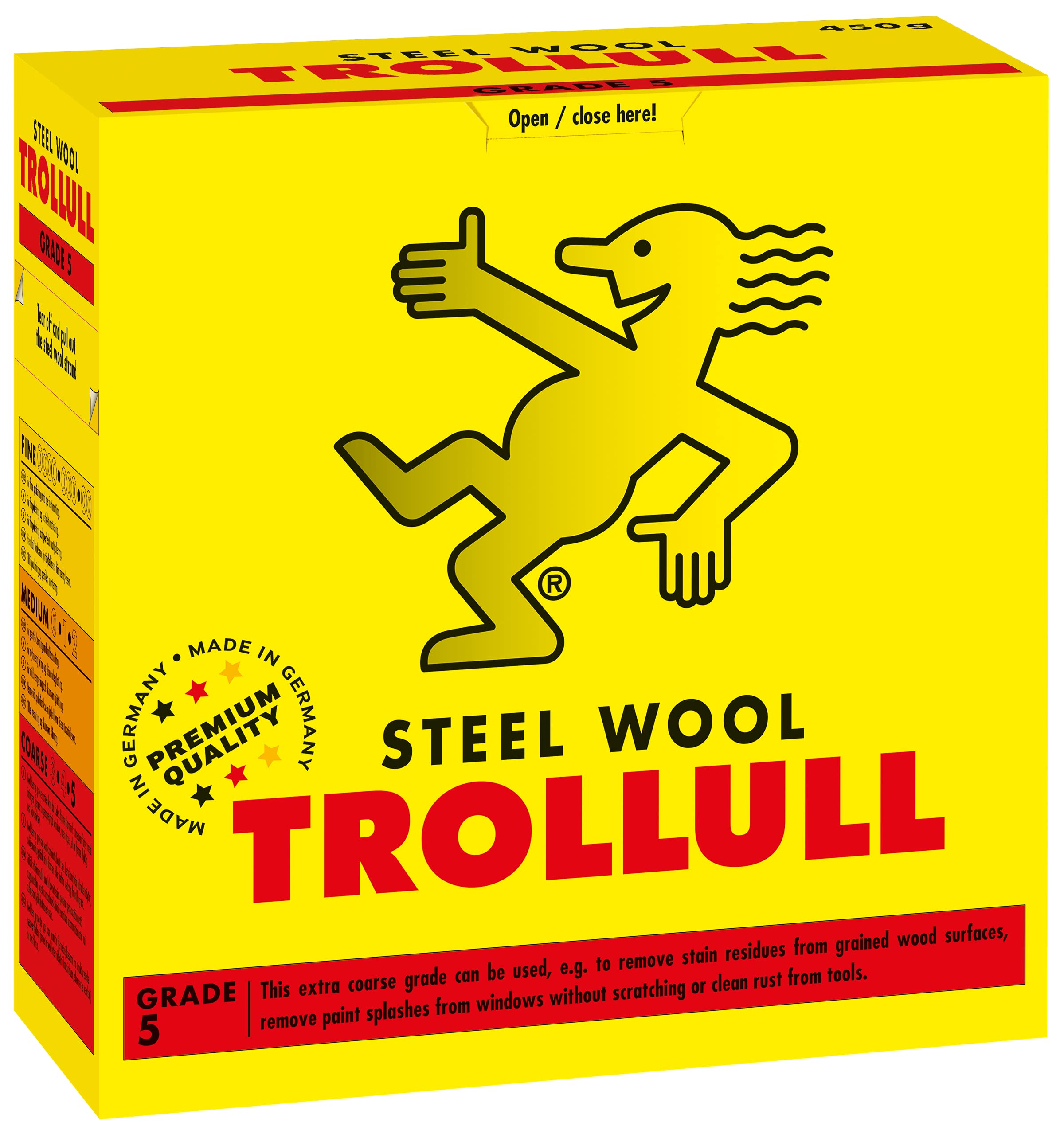 TROLLULL Steel Wool | Wire Wool 450g coarse 5 removes debris after stripping wood, paint splashes from glass, rust from tools