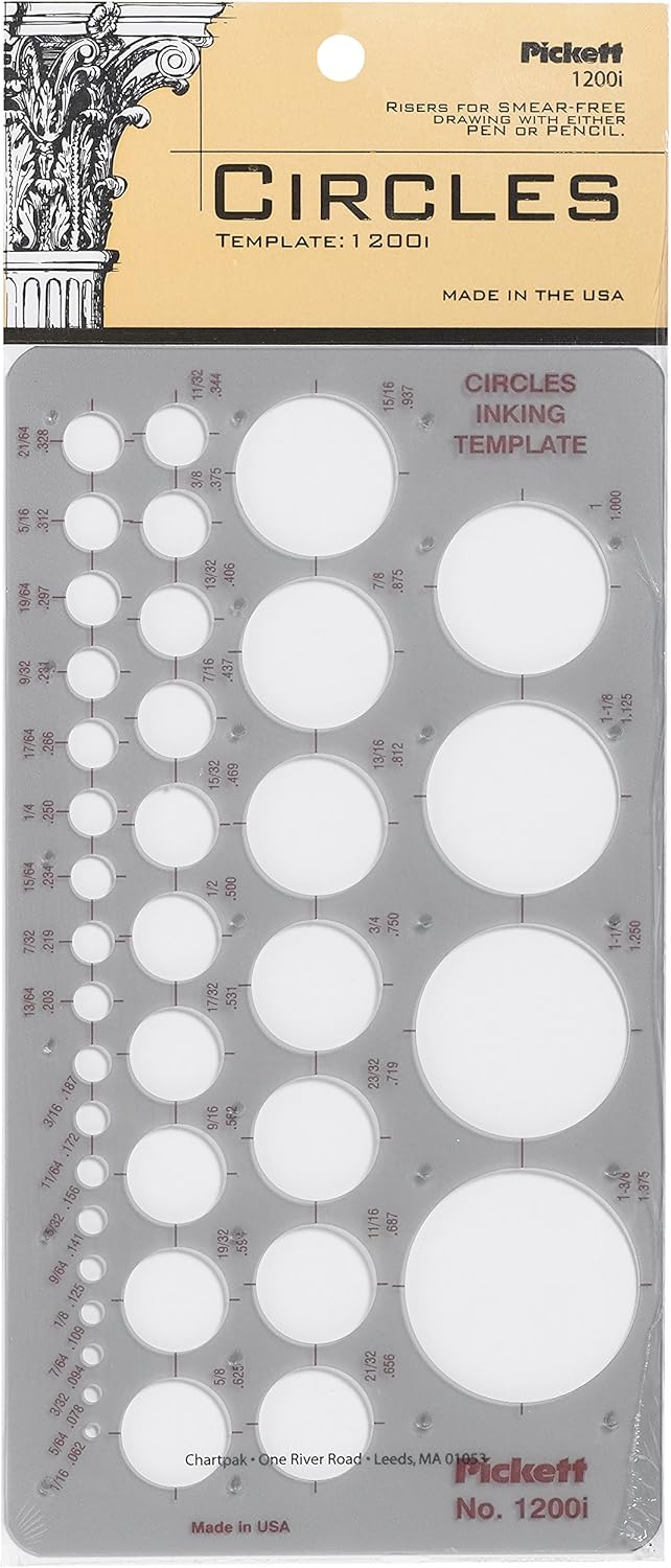 Pickett CHA1204I Circle Master Template, Range From 1/16 To 3 Inches in Diameter (1204I) : Artists Drawing Aids : Office Products