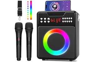 MAVOKIS Karaoke Machine for Adults & Kids, Portable Karaoke Machine with 2 Wireless Microphones, Karaoke Speaker with LED Lights Supports USB/AUX in/TF Card for Home Party and Outdoor Event