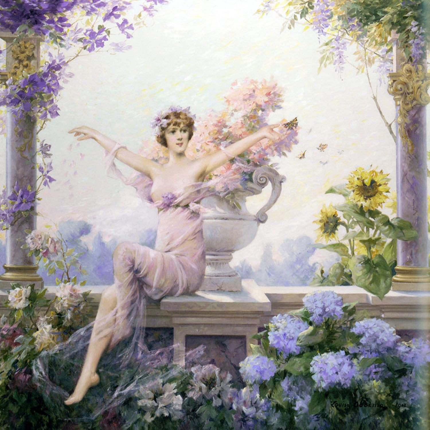 Nude girl flowers sunflowers L. Abbema Tile Mural Backsplash Art Marble Ceramic