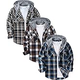 Little Beauty 3 Pack Men's Flannel Shirts Plaid Hoodie Button Down Shirt Jackets Long Sleeve Stylish Hooded with Pocket