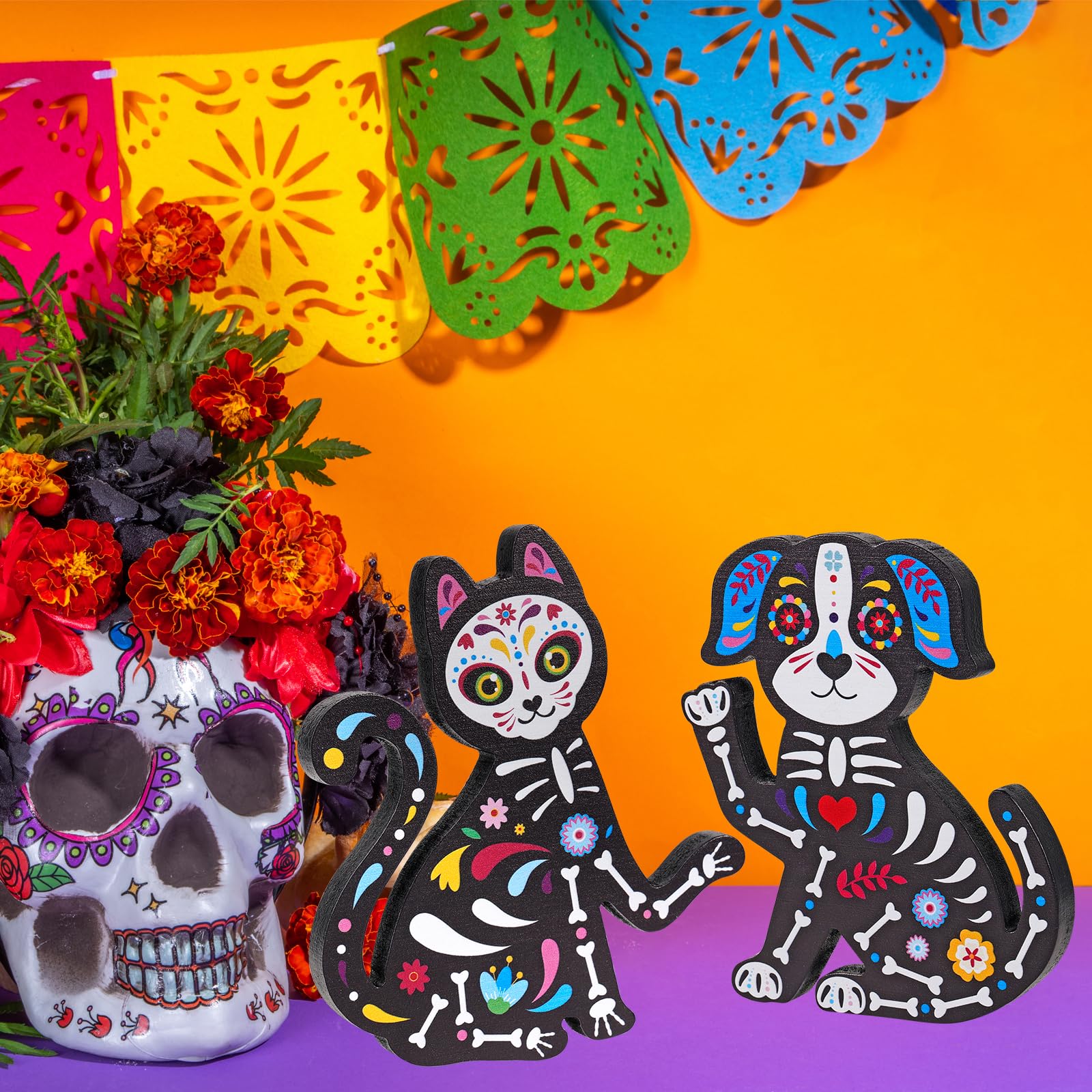 Mua HOWAF Day of The Dead Dog Cat Figurines, Dia De Los Muertos Ofrenda ...