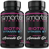 (2 Pack) Smarter Biotin 5000mcg in Avocado Oil, Vitamin B7, Non-GMO, 90 Mini Liquid Softgels, No Soy