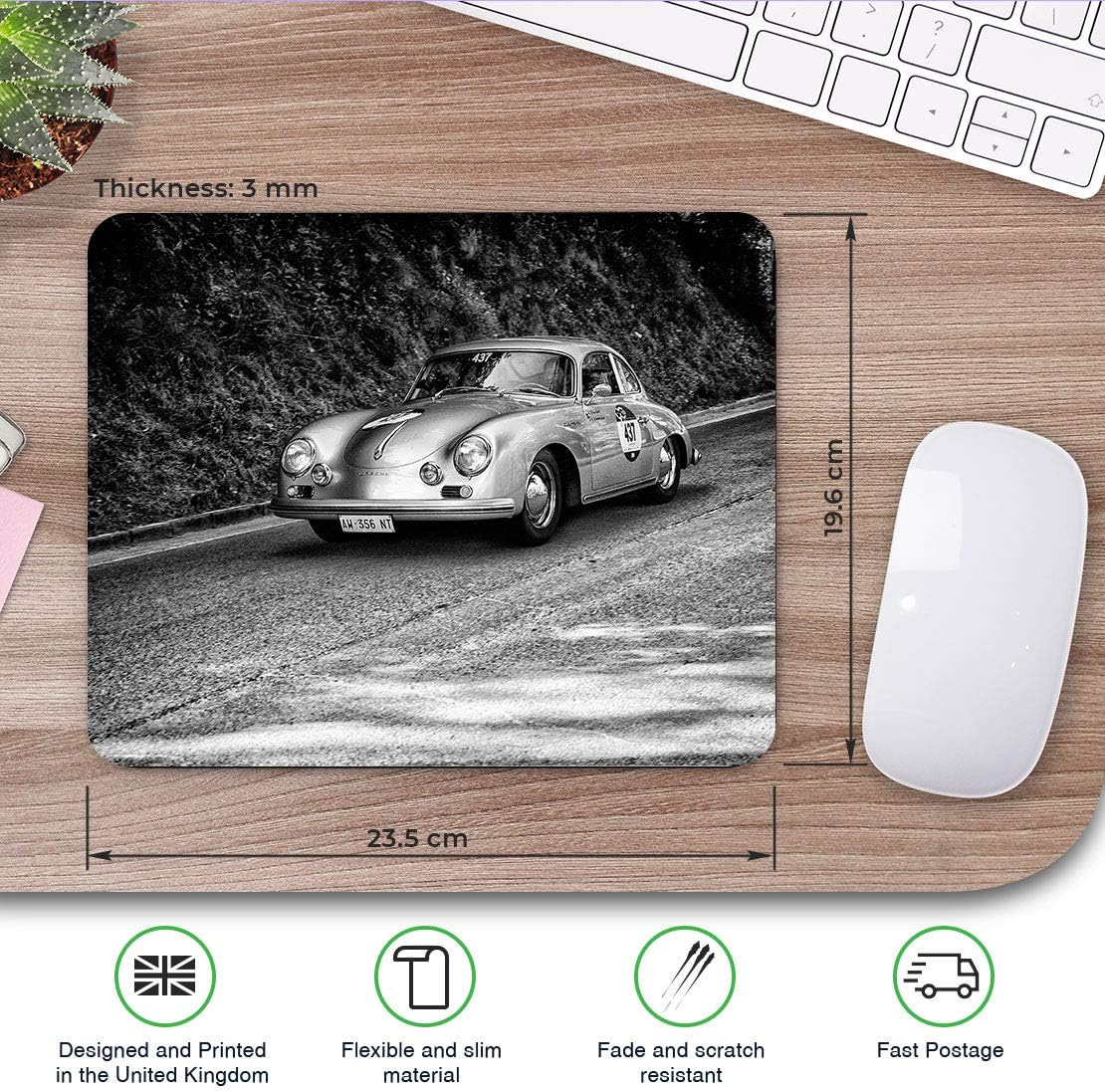 Vintage Race Car Sports Mouse Mat Pad Computer PC Laptop Gaming Office Home Desk Accessory Gadget 12653, Multicolor - Image 3