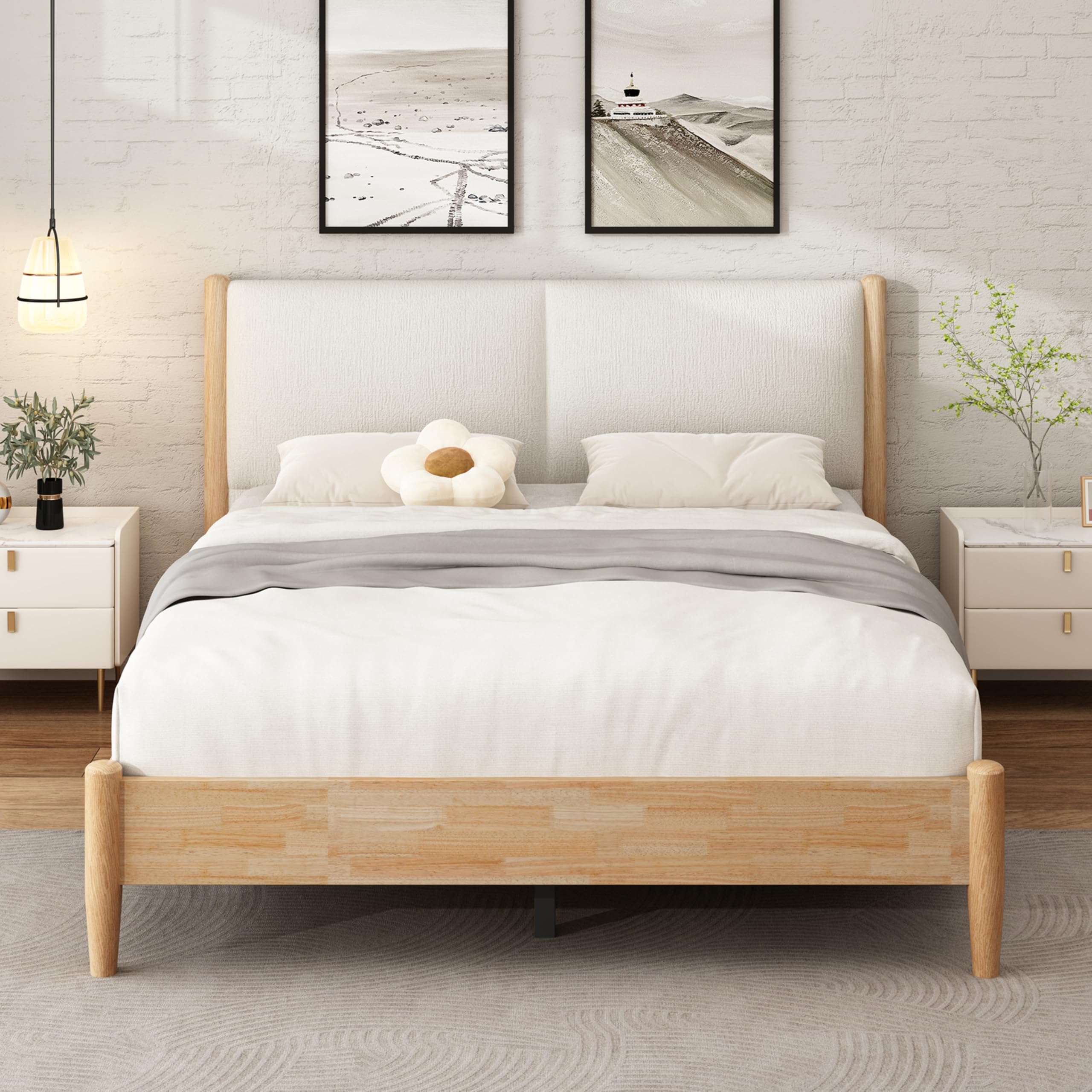Photo 1 of *******************INCOMPLETE ITEM, THIS IS ONLY BOX #2 OUT OF 2 TOTAL****************
Christopher Knight Home Raven Modern Queen Size Bed Frame with Upholstered Headboard, Natural Wood Queen Size Platform Bed Frame and Headboard, No Box Spring Needed, Ea