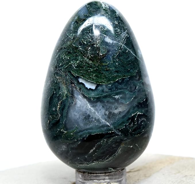 Amazon.com: 53mm Green Blue Moss Agate Egg Natural Chalcedony Mineral