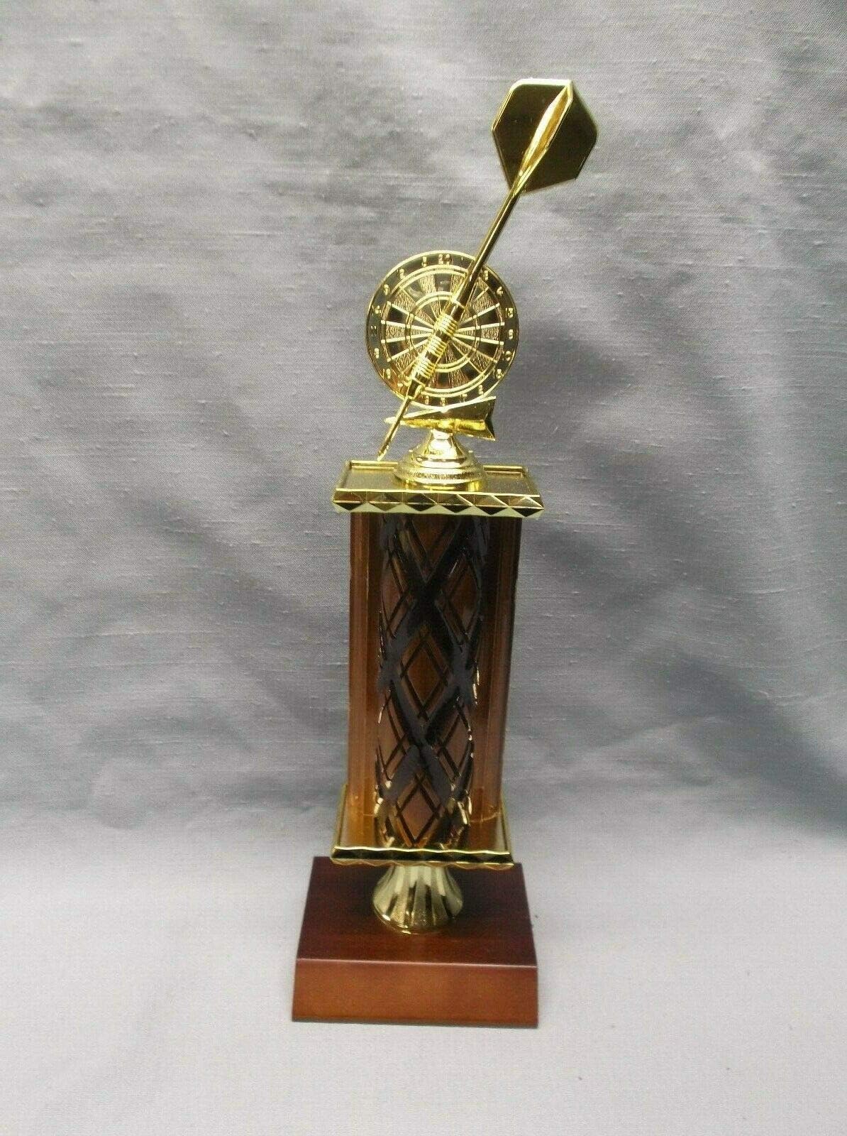 KDA Darts with Board Trophy Wide Decorative Wood Column Gold Riser Wood Base