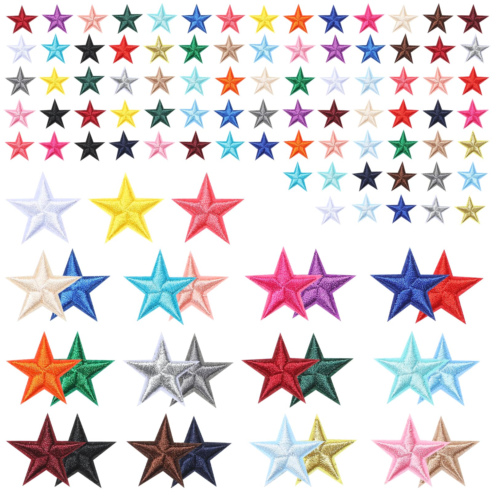 Photo 1 of 108 PCS Star Iron On Patch, 1.1 Inch Small Iron On Patches for Clothes Sew Embroidered Patches Iron On Clothing Jackets Embellishments Appliques Star Decor