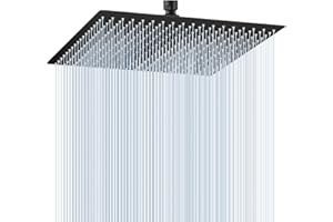KINLIV 16 inch Matte Black Large Rain Shower Head - All Metal 304 Stainless Steel, Full Body Rainfall Shower with 324 Silicone Nozzles - Waterfall Bathroom Square Showerheads, Ceiling Mounted