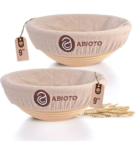 ABIOTO 12-inch Round Bread Proofing Basket – Waffle Pattern, Holds 3.3lb Dough, Made In Germany