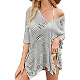 Falechay Women Bathing Suit Cover Up Summer Crochet Geometric Beach Swimsuit Coverup Mesh Knit Vacation Outfits Resort Wear