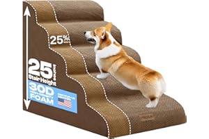 Miorun Extra Wide Dog Stairs for Large Dogs Up to 80lbs, 25" Pet Steps for High Bed with Washable Cover, 5-Step Foam Bed & Couch Ladder for Small Medium Dogs & Senior Cat, Coffee