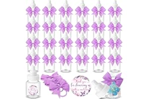 Beeveer 24 Sets 3.5 Inch Mini Baby Bottles for Baby Shower Party Favor Game Plastic Milk Bottles with Thank You Showering Stickers and Bows Thank You Gifts for Guests Candy Decor(Purple,Butterfly)