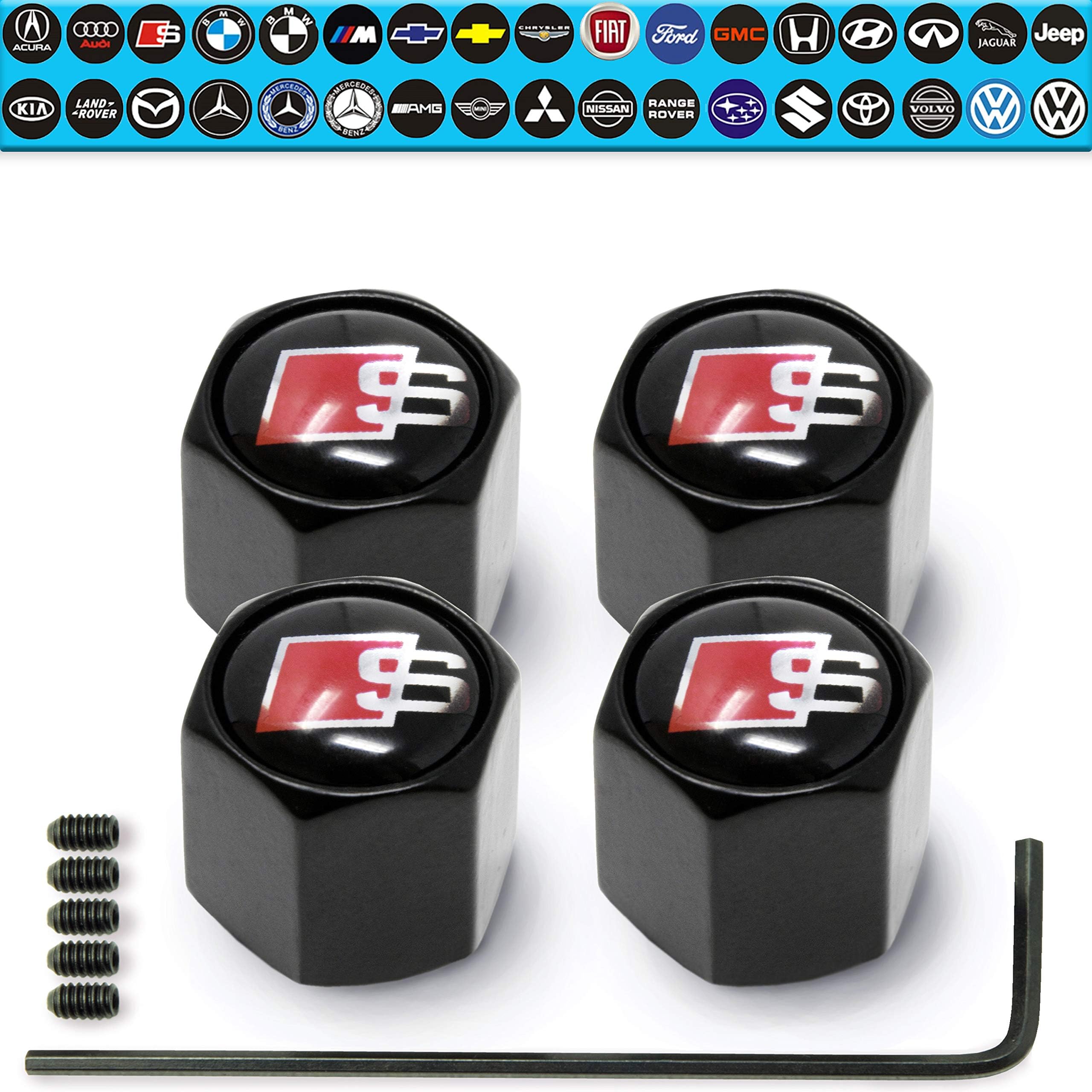 LiB Tire Valve Stem Caps (35 Vehicle Models), Aluminium, Anti-Theft Hexagon Design | Car, Truck, SUV | Leakproof, Airtight, Dustproof Seal | All-Weather, Lock Tight Fit (Compatible Audi S)