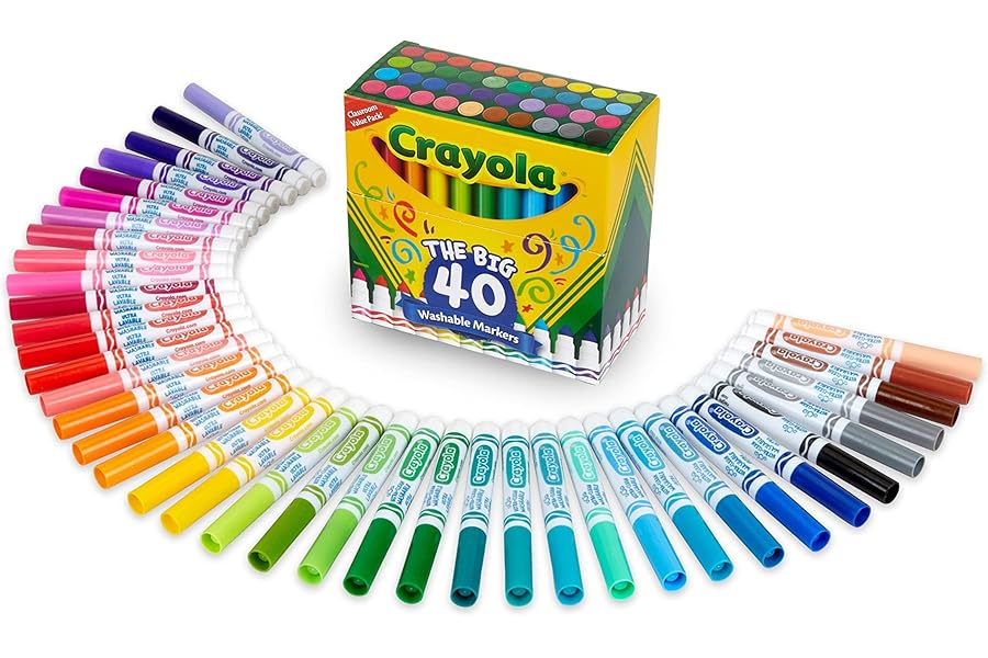 Crayola Ultra Clean Washable Markers (40ct), Broad Line Colored Markers for Kids, Coloring Book & Art Marker Set, Gifts for Kids. Ages 3+