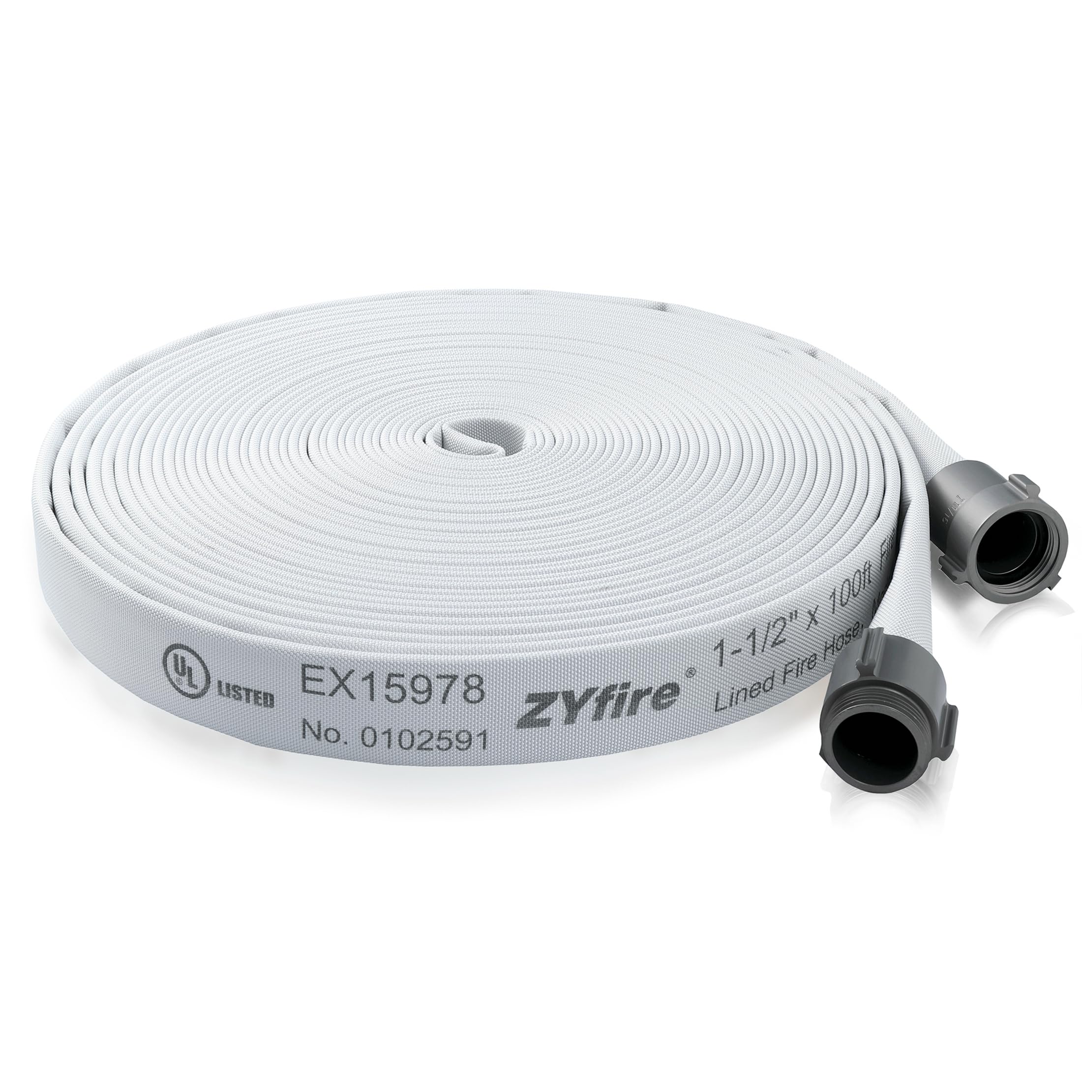 Photo 1 of ZYfire Fire Hose - 1-1/2" ID x 100 FT Single Jacket EPDM Firefighter Hose with NPSH Aluminum Couplings 750 PSI Burst Pressure Lightweight for Use in Firefighting