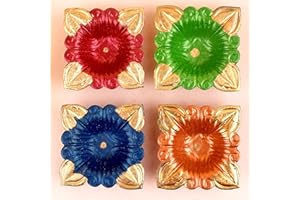 SATVIK STORE SATVIK 4 Pc Designer Multicolor Clay Diya Terracotta Dia Traditional Puja Vilakku Oil Lamp Natural Mitti Welcome Diwali Deepawali Pooja Decor Indian Housewarming Gift Items